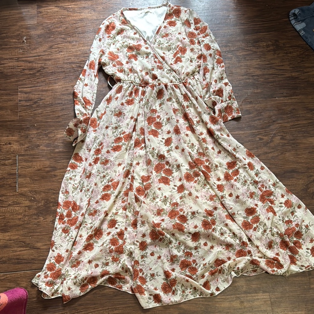 Indigo Soul Brown and Orange Bishop Sleeve Sundress